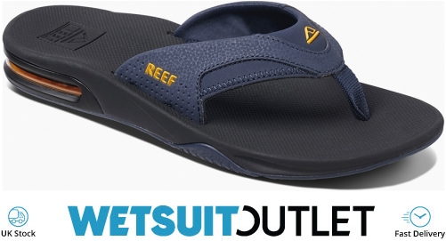 Reef Mens Fanning Flip Flops Navy Yellow RF002026 Footwear